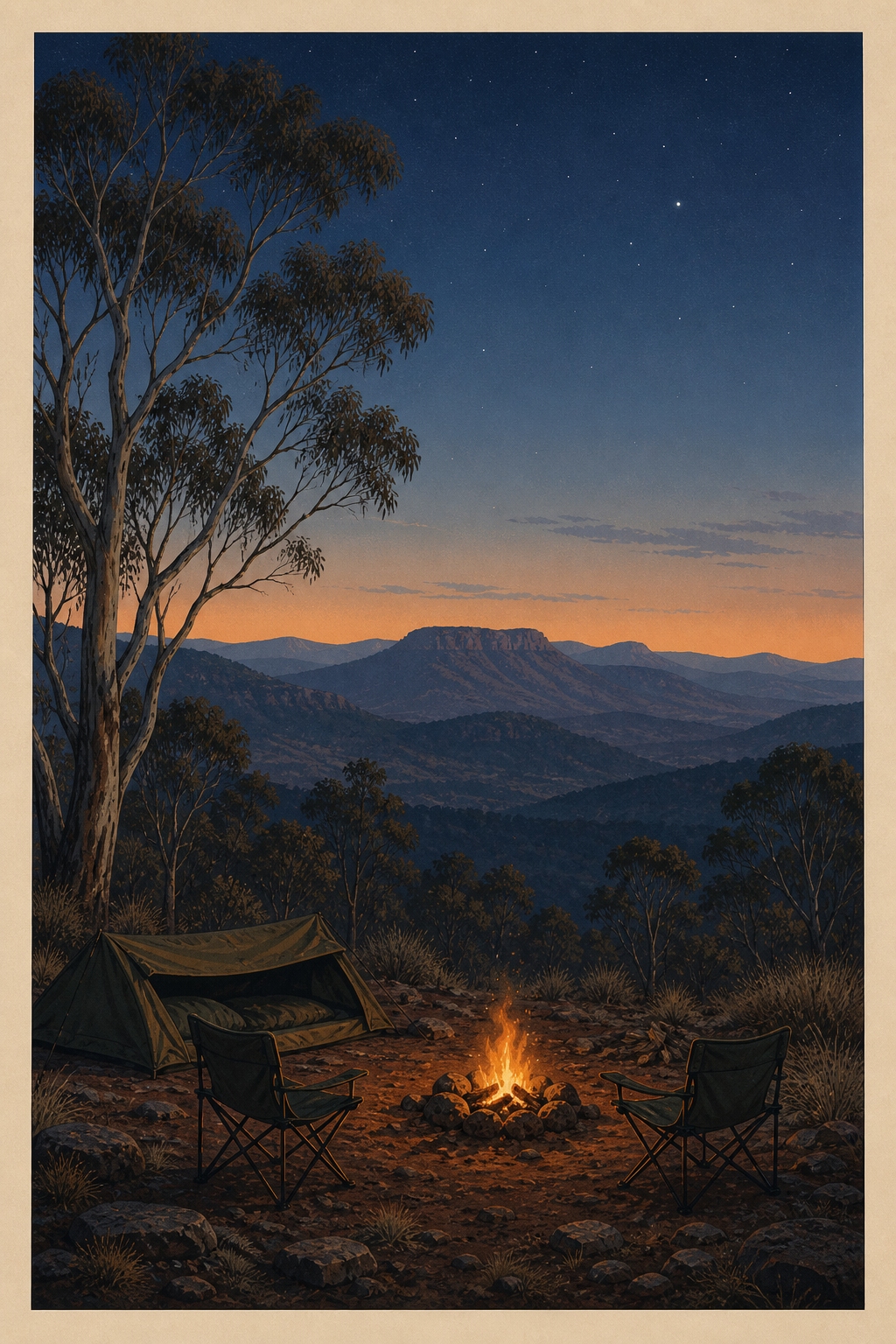 Camp by the Ranges — Australian Camping Wall Print
